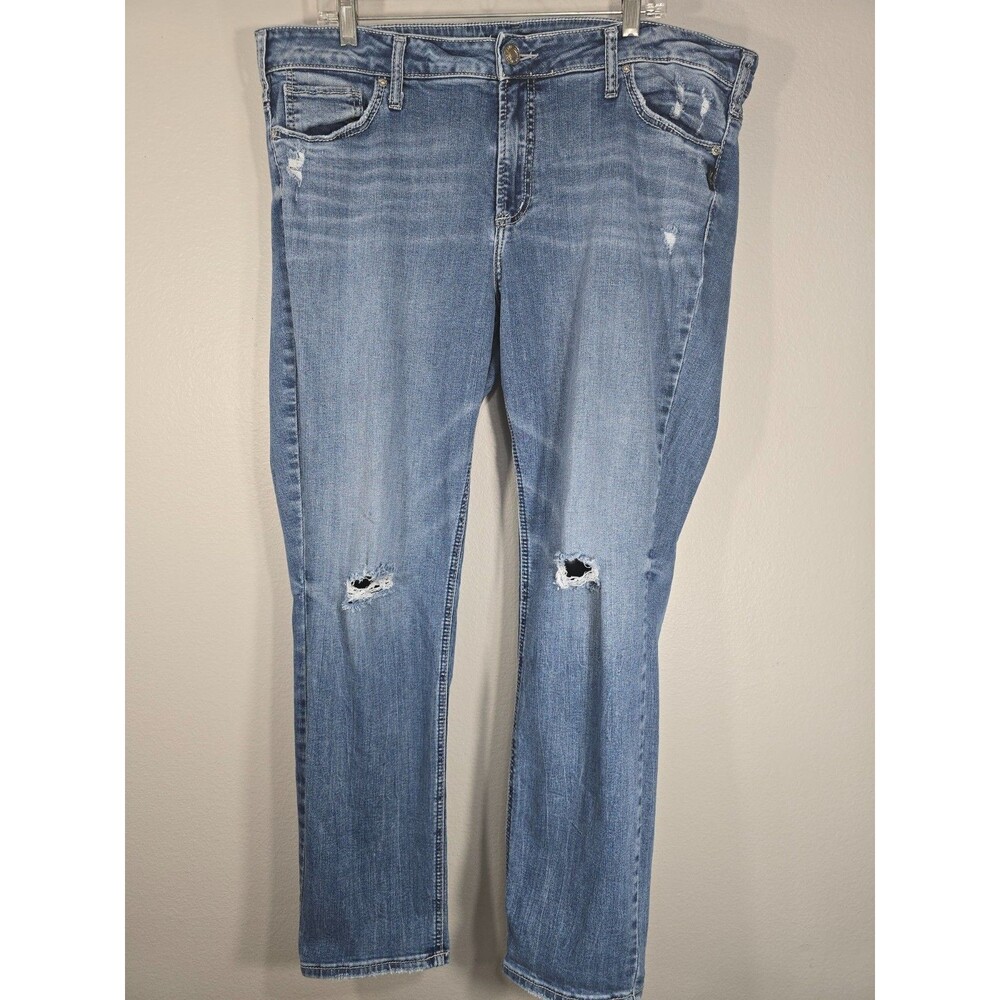 Silver Jeans Co Elyse Straight Size 18 Medium wash Distressed jeans Y2K BN